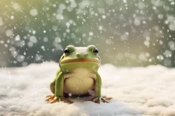 Foto op Canvas a cute frog playing in the snow © Yoshimura
