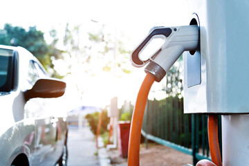 Close up of electric car charging station