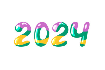 2024 New Year vector. Hand drawn colorful number 2024 isolated on white background