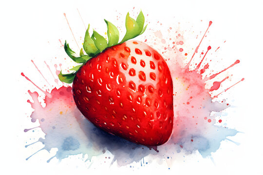 Naklejki Fresh strawberries watercolor art style