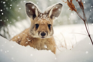 a cute kangaroo playing in the snow