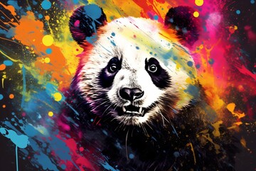 Colorful graffiti painting of a panda