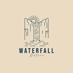 waterfall logo line art vector illustration template graphic design minimalist nature and adventure logo