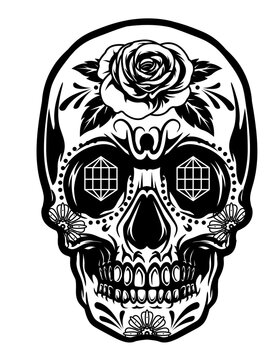 Sugar Skull Vector, Diamond Skull Eye Stencil, Day of the Dead Clipart, Steampunk Tshirt Design, Rose Skeleton Head Illustration, Skeletal Face Tattoo Stencil, Goth Floral Tribal, La Muerta Halloween