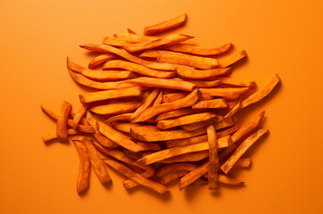 Obraz premium French fries on orange background top view