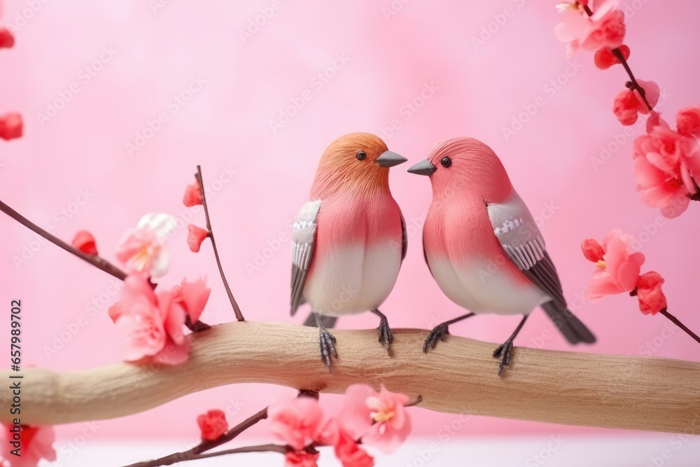 Poster Songbirds serenading, melodies of affection, sweet duets, valentine day concept.