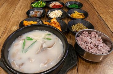 Dwaeji Gukbap Korean Pork Soup Rice Served With Traditional Side Dishes