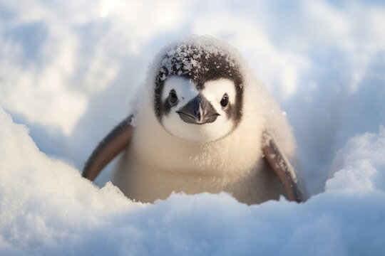 a cute penguin playing in the snow