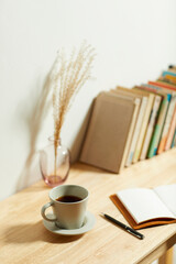 A comfortable room where warm afternoon sunlight
comes in through a window with a view of tree leaves