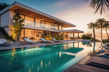 Fototapeta na wymiar Luxury modern vacation home with a swimming pool