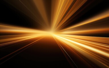 Gold light beams and rays flowing in the dark. Generative AI