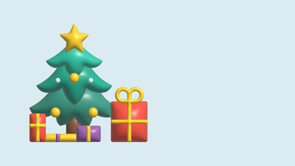 3d Xmas tree in an unboxed gift. Illustration of Christmas tree presents showing up