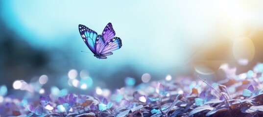 Purple blue wings butterfly. Generative AI technology.
