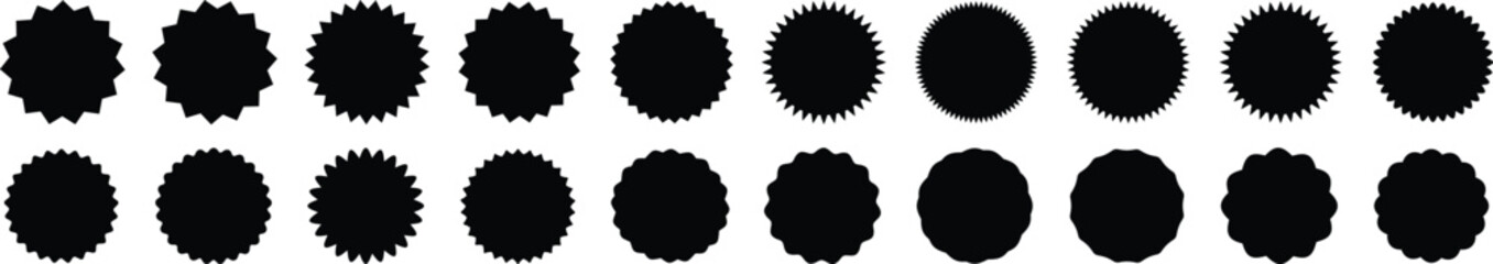 Set of black price sticker. Sale or discount sticker, sunburst badges icon. Special offer price tags. Starburst promotional badge set, shopping labels - obrazy, fototapety, plakaty