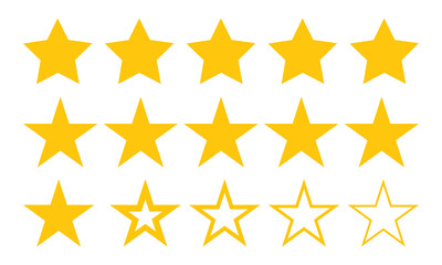 Yellow 5 star vector icons. Five stars rating icon. Stars collection. Star icon.. Rating star signs