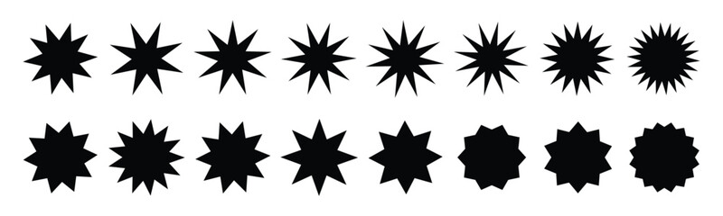 Star icon. Star burst sticker vector set. Black flat price tags explosion silhouettes, starburst retro sale badge. Blank label and stickers emblem. Special offer price tag - obrazy, fototapety, plakaty