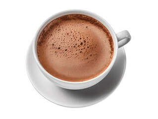 Cup of hot cocoa isolated on transparent background, top view