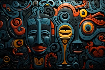 Tribal-inspired pattern wallpaper, Generative AI 