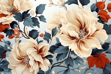 Vintage floral damask pattern wallpaper, Generative AI