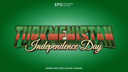 turkmenistan editable text effect with turkmenistan flag pattern suitable for poster design about holiday, Feast day or turkmenistan independence day moment