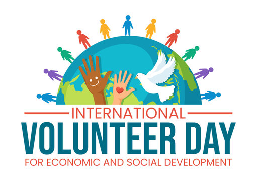 International Volunteer Day for Economic and Social Development Vector Illustration on December 5 with Hands and Pigeons in Flat Cartoon Background