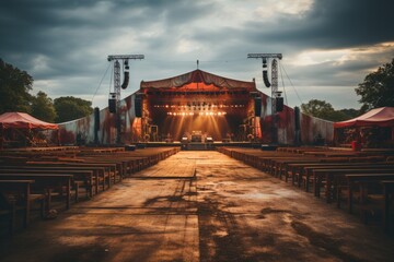  Deserted outdoor festival stage, hinting at the excitement that will fill the venue later, Generative AI