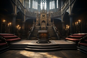Fototapeta premium Empty church pulpit or altar, signifying a moment of reflection and spirituality, Generative AI