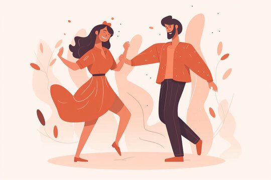 Young Couple Dancing Sparetime, Characters Active Lifestyle, Men and Women Spend Time Together Tango, Bachata or Salsa Dance Lessons, Leisure or Weekend Hobby.