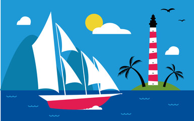 Naklejka premium sailing ship on the sea