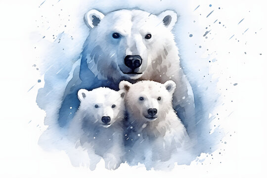 Polar Bears Cute Watercolor Art Style