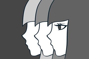 横顔　女性　モノクロ　イラスト　手描き　顔のみ