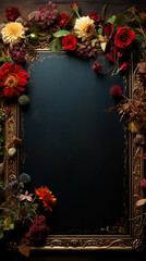Obraz premium Ornate Gold Frame with Red Roses on a Luxurious Red Background