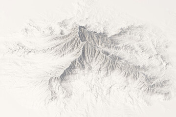 3D rendering of the aerial landscape of a mountain. 3D illustration of a mountain.