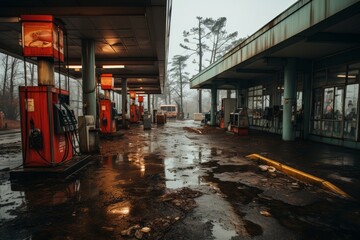 Convenience store's gasoline pumps and fueling area, Generative AI