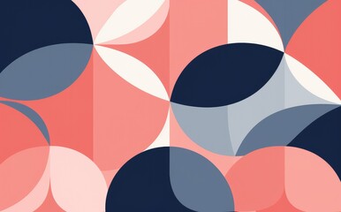 Abstract geometric design in pink, blue and gray.