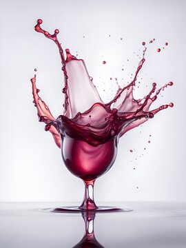 Pouring and splashing grape juice or wine on white background.