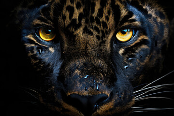 Close-up shot of leopard's face, showing its intense yellow eyes. Perfect for wildlife enthusiasts...
