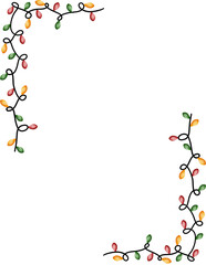 Watercolor christmas frame with colorful lights illustration.Festive holiday ornaments clipart.