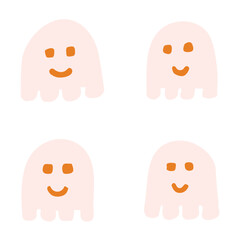 Cute baby ghosts lined up creating a halloween spooky scene forming a seamless vector pattern with pastel pink,orange,white. Great for homedecor,fabric, wallpaper,giftwrap,stationery,packaging