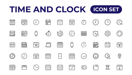 Time and clock, calendar, timer line icons. Vector linear icon set