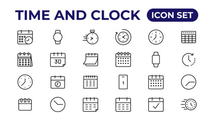 Time and clock, calendar, timer line icons. Vector linear icon set
