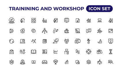 Trainining and workshop icon set. Containing team building, collaboration, teamwork.Outline icon collection.