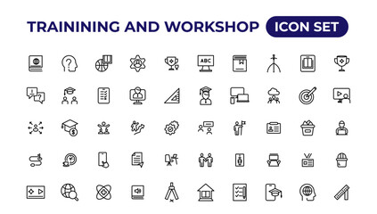 Trainining and workshop icon set. Containing team building, collaboration, teamwork.Outline icon collection.