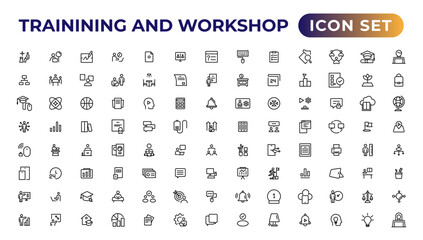 Trainining and workshop icon set. Containing team building, collaboration, teamwork.Outline icon collection.
