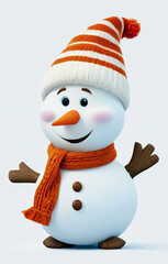 Festive snowman wearing a charming hat in a 3D render.