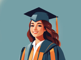  flat vector illustration of young girl having degree