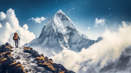 AI Fictional mountain of Everest. Dramatic view of mountain peak