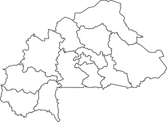 Map of Burkina Faso with detailed country map, line map.