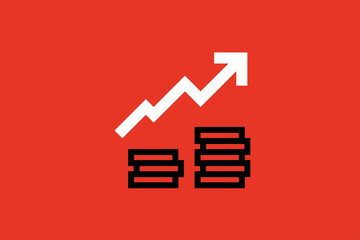 a red background with a line graph and a white arrow. Vector illustration. 