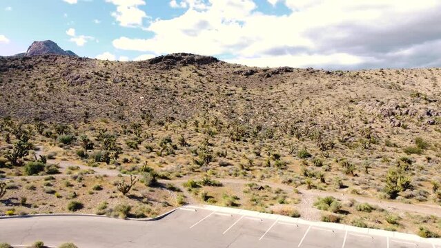 Drone over desert look out parking lot
